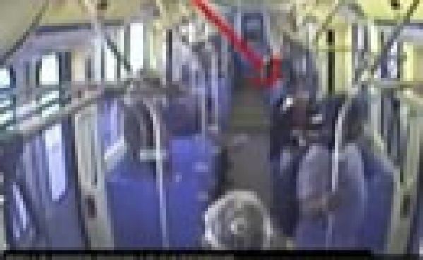 Un catcheur américain maîtrise un passager violent dans un train